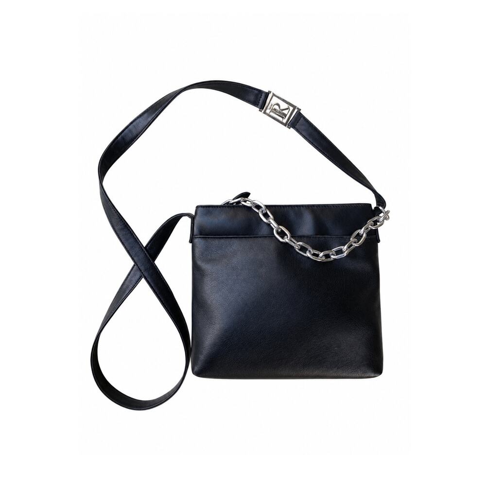 Vintage Y2K Ralph Lauren Black Leather Mini Crossbody Messenger Chain Rework Bag